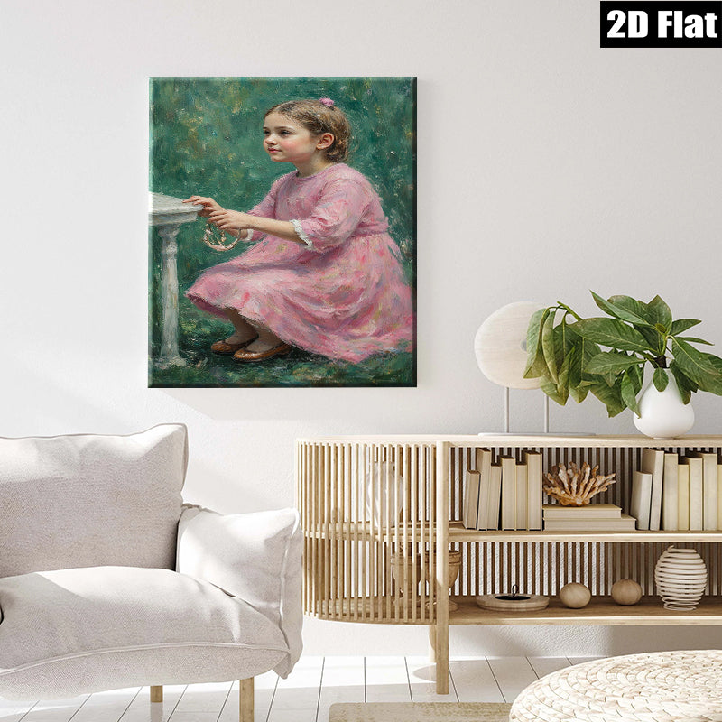 2D flat 1pc Little Girl with Ring Portrait Canvas Wall Art for Living Room Bedroom Home Decor Farmhouse Style Gallery Wrapped Modern Artwork