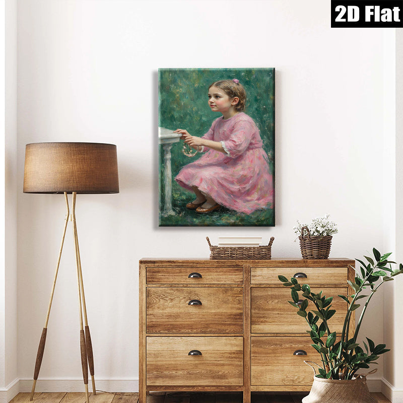 2D flat 1pc Little Girl with Ring Portrait Canvas Wall Art for Living Room Bedroom Home Decor Farmhouse Style Gallery Wrapped Modern Artwork
