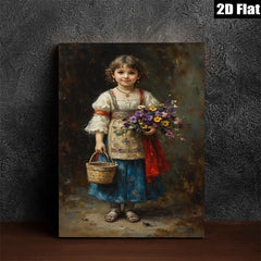 2D flat 1pc Little Girl with Wildflowers Pastoral Scene Farmhouse Wall Decor Living Room Bedroom Art Prints Canvas Paintings Gift Ideas