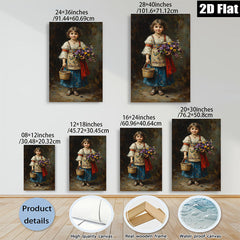 2D flat 1pc Little Girl with Wildflowers Pastoral Scene Farmhouse Wall Decor Living Room Bedroom Art Prints Canvas Paintings Gift Ideas