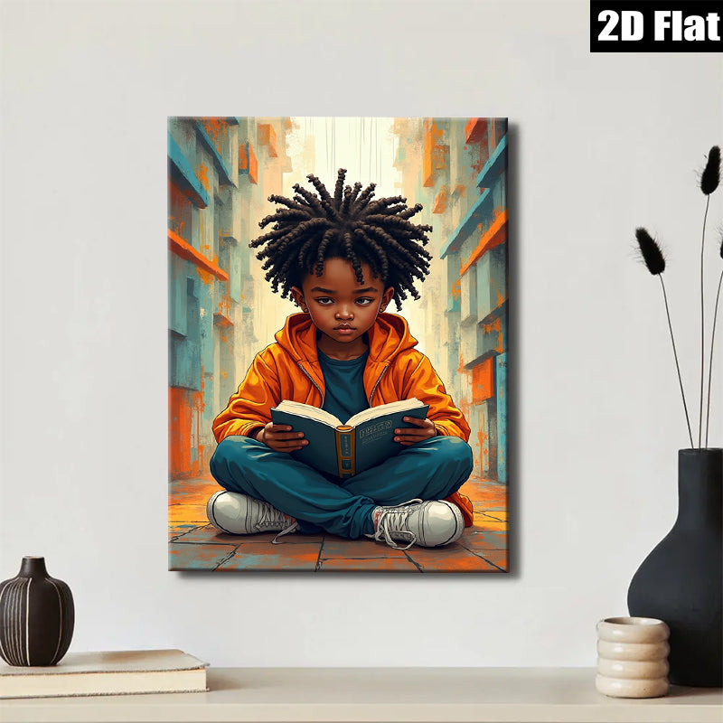 2D flat 1pc Little Reader Lost in Book Worlds Kids Room Decor Wall Art Canvas Prints for Living Room Bedroom Modern Farmhouse Style