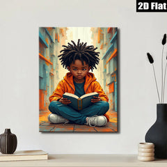 2D flat 1pc Little Reader Lost in Book Worlds Kids Room Decor Wall Art Canvas Prints for Living Room Bedroom Modern Farmhouse Style