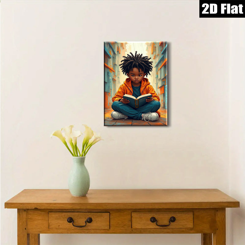 2D flat 1pc Little Reader Lost in Book Worlds Kids Room Decor Wall Art Canvas Prints for Living Room Bedroom Modern Farmhouse Style