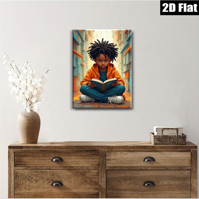 2D flat 1pc Little Reader Lost in Book Worlds Kids Room Decor Wall Art Canvas Prints for Living Room Bedroom Modern Farmhouse Style