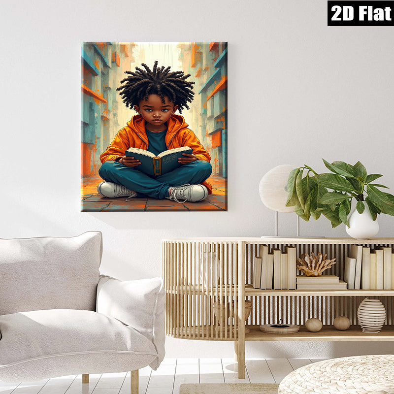2D flat 1pc Little Reader Lost in Book Worlds Kids Room Decor Wall Art Canvas Prints for Living Room Bedroom Modern Farmhouse Style