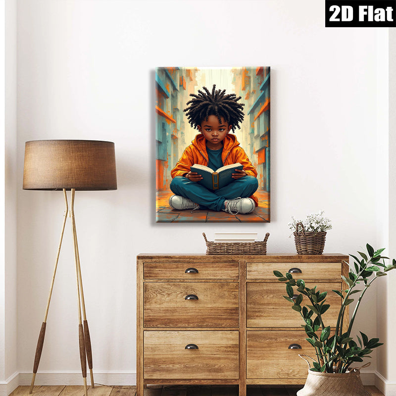 2D flat 1pc Little Reader Lost in Book Worlds Kids Room Decor Wall Art Canvas Prints for Living Room Bedroom Modern Farmhouse Style