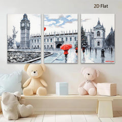 2D flat 1pc London city street rainy day winter scene wall art canvas prints for living room bedroom office decor farmhouse style modern minimalist cozy vibe
