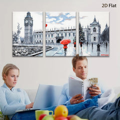 2D flat 1pc London city street rainy day winter scene wall art canvas prints for living room bedroom office decor farmhouse style modern minimalist cozy vibe