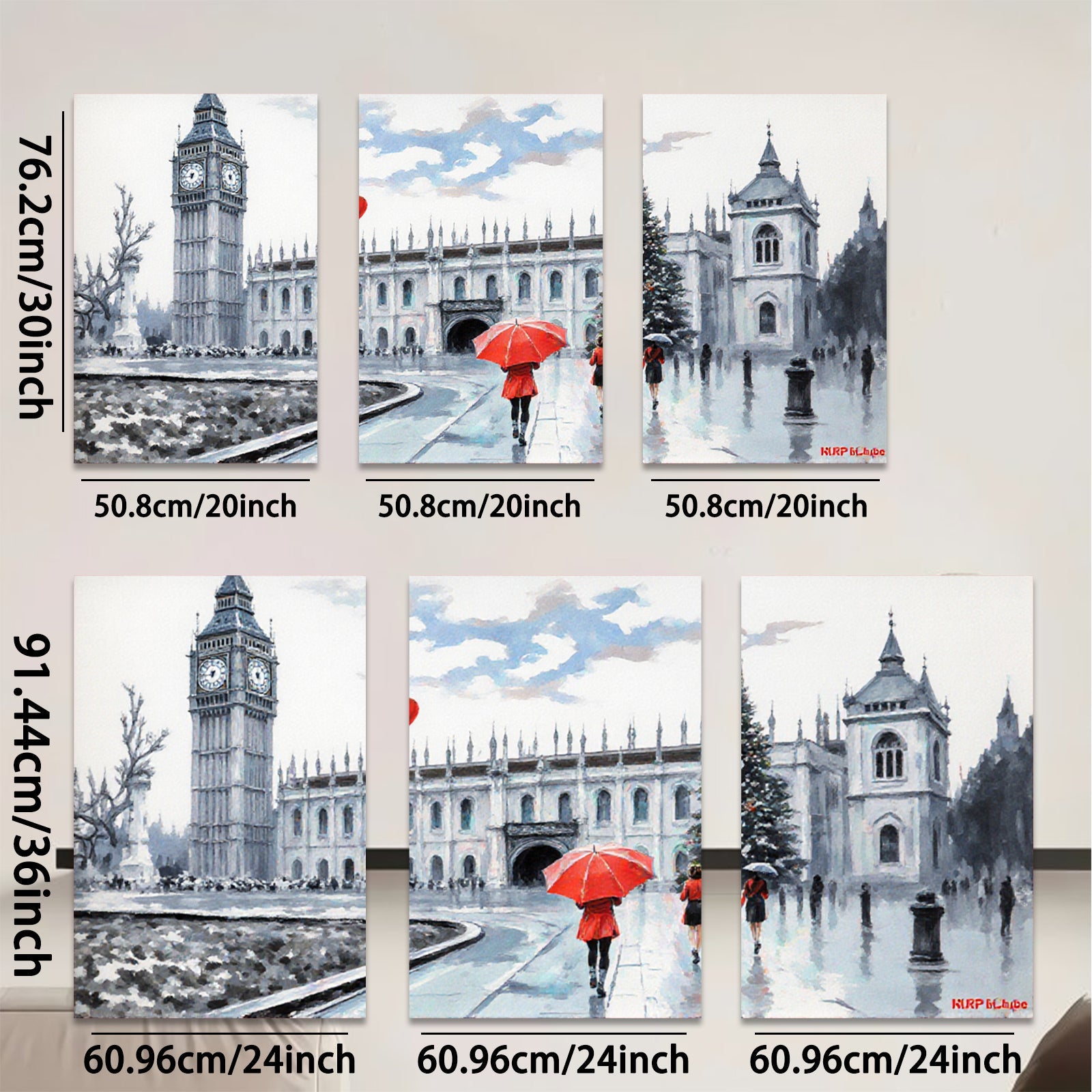 2D flat 1pc London city street rainy day winter scene wall art canvas prints for living room bedroom office decor farmhouse style modern minimalist cozy vibe