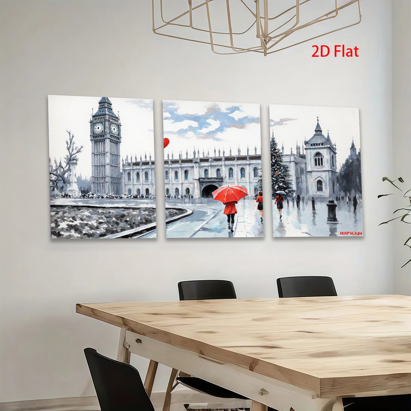 2D flat 1pc London city street rainy day winter scene wall art canvas prints for living room bedroom office decor farmhouse style modern minimalist cozy vibe