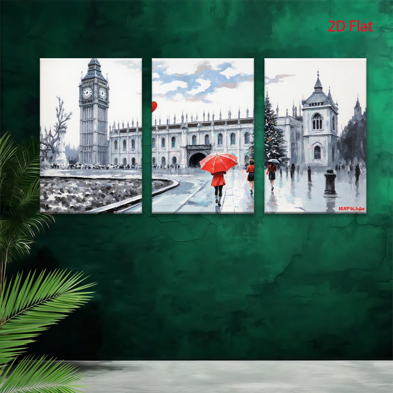 2D flat 1pc London city street rainy day winter scene wall art canvas prints for living room bedroom office decor farmhouse style modern minimalist cozy vibe