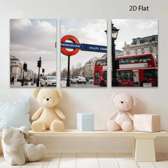 2D flat 1pc London street iconic red bus vibrant city view wall art home decor living room bedroom gallery wrapped canvas print farmhouse style modern minimalist