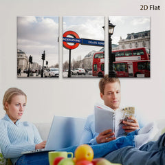 2D flat 1pc London street iconic red bus vibrant city view wall art home decor living room bedroom gallery wrapped canvas print farmhouse style modern minimalist