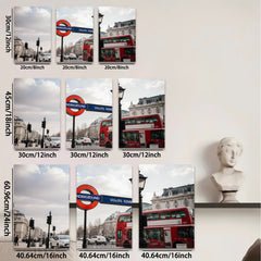 2D flat 1pc London street iconic red bus vibrant city view wall art home decor living room bedroom gallery wrapped canvas print farmhouse style modern minimalist
