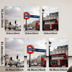 2D flat 1pc London street iconic red bus vibrant city view wall art home decor living room bedroom gallery wrapped canvas print farmhouse style modern minimalist