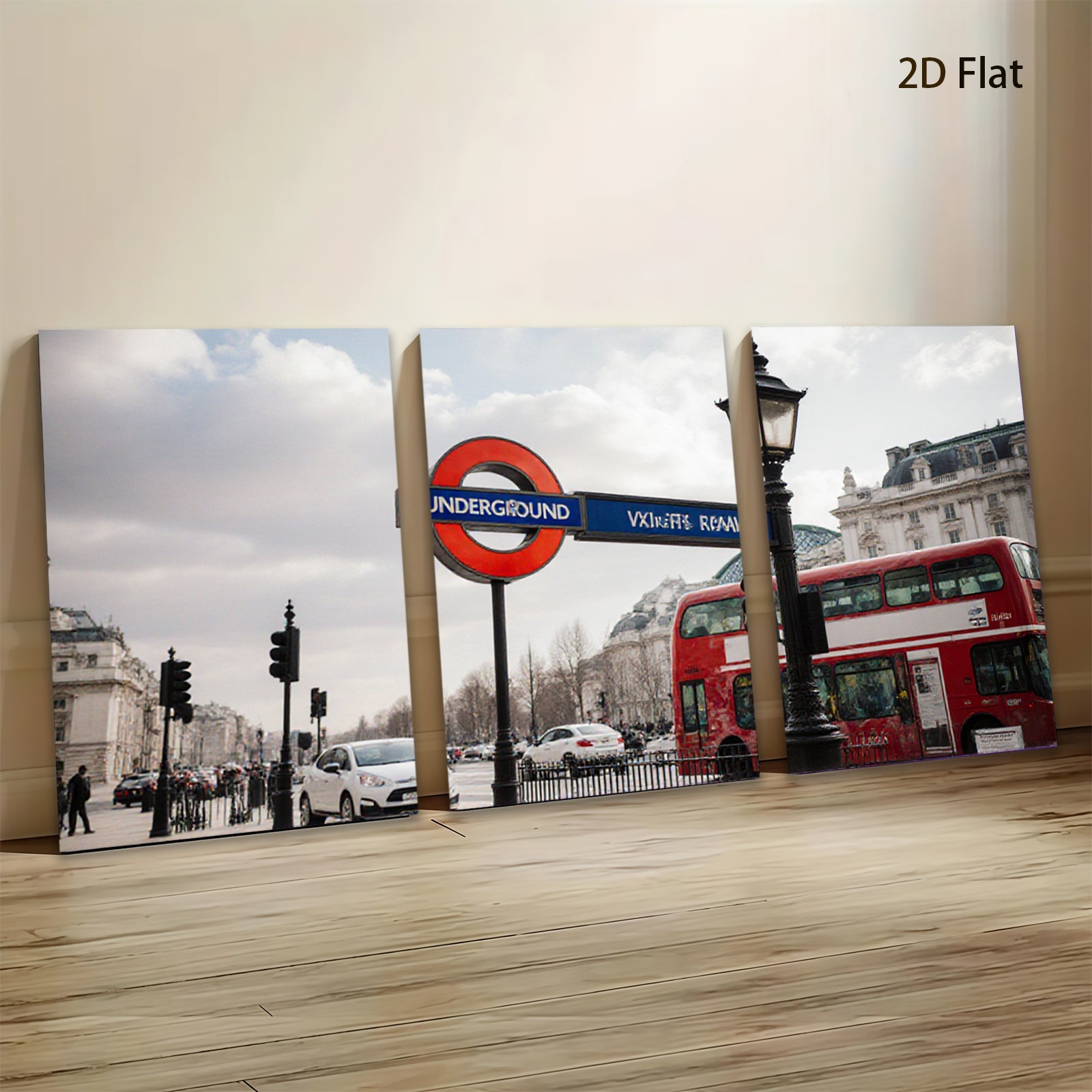 2D flat 1pc London street iconic red bus vibrant city view wall art home decor living room bedroom gallery wrapped canvas print farmhouse style modern minimalist