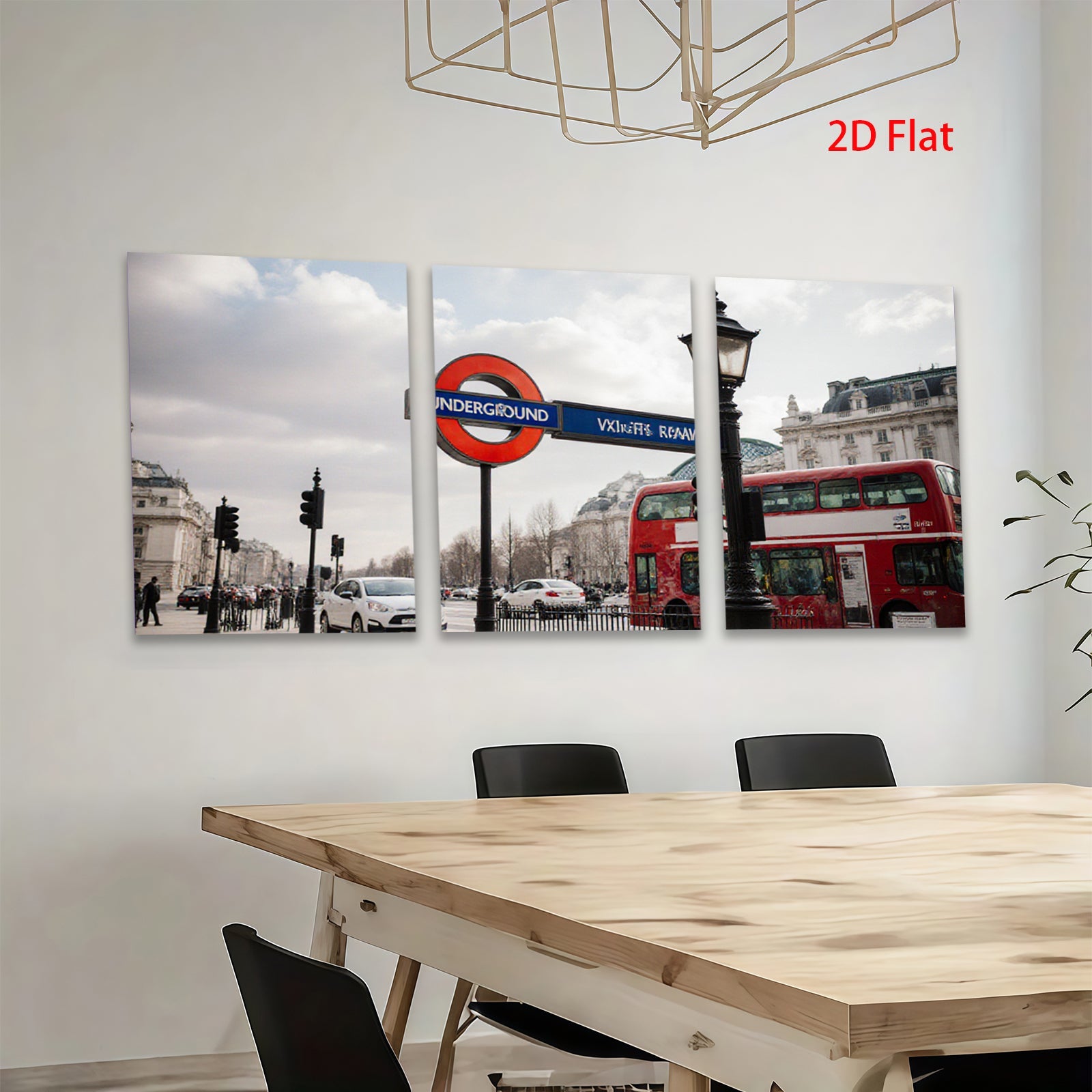 2D flat 1pc London street iconic red bus vibrant city view wall art home decor living room bedroom gallery wrapped canvas print farmhouse style modern minimalist