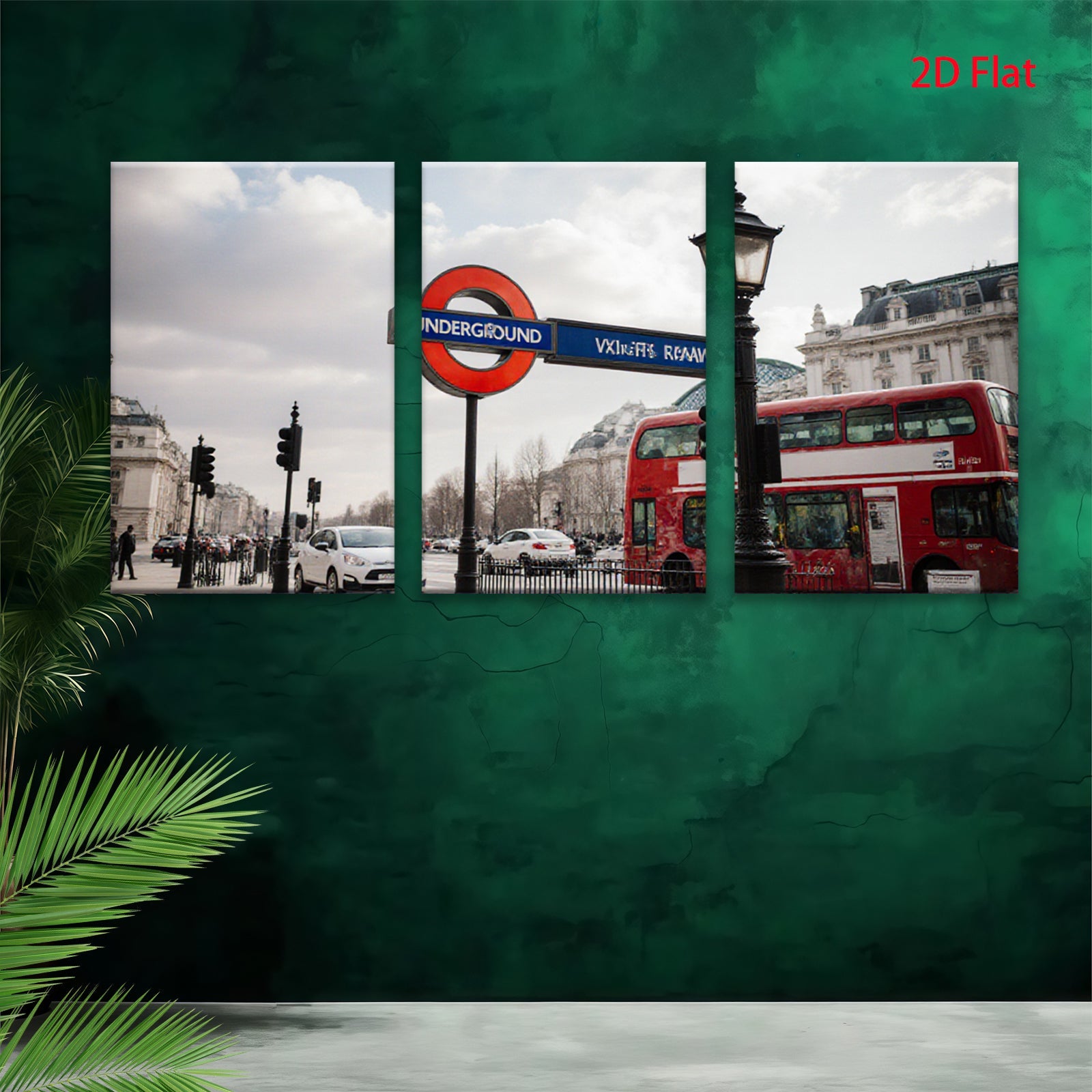 2D flat 1pc London street iconic red bus vibrant city view wall art home decor living room bedroom gallery wrapped canvas print farmhouse style modern minimalist