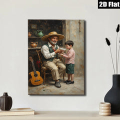 2D flat 1pc Loving Grandfather Shares Warm Meal Rustic Farmhouse Wall Art for Living Room Bedroom Decor Gallery Wrapped Canvas Prints Modern Home Decorations