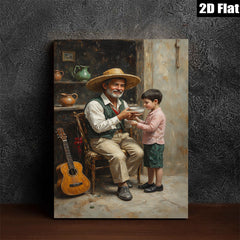 2D flat 1pc Loving Grandfather Shares Warm Meal Rustic Farmhouse Wall Art for Living Room Bedroom Decor Gallery Wrapped Canvas Prints Modern Home Decorations