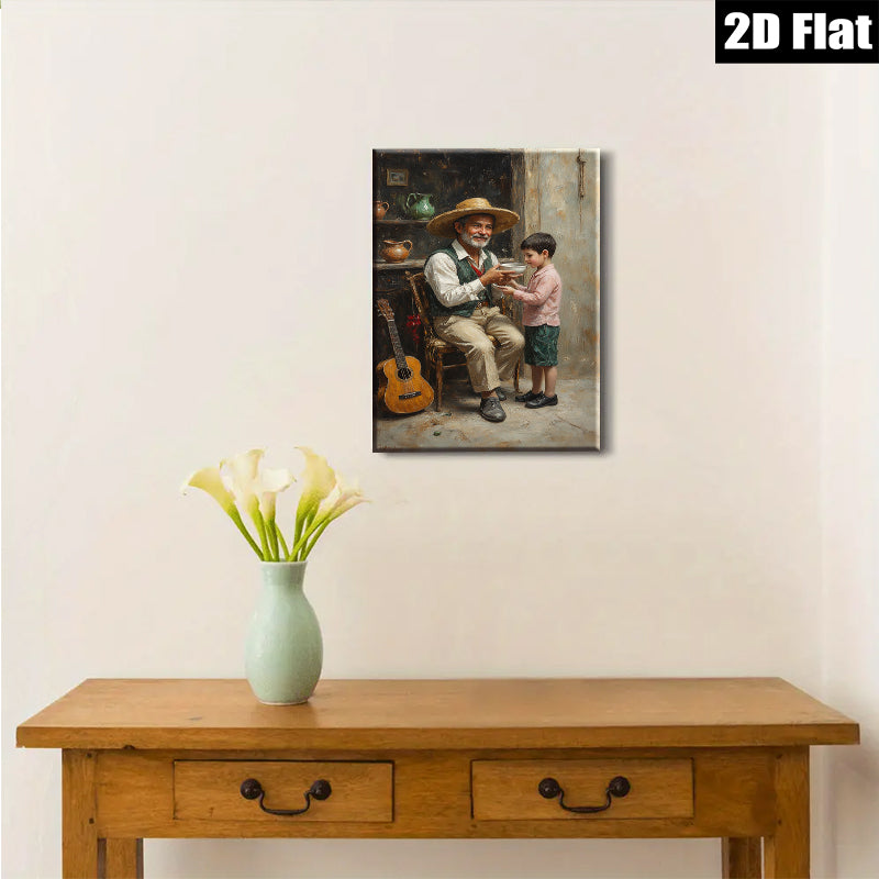 2D flat 1pc Loving Grandfather Shares Warm Meal Rustic Farmhouse Wall Art for Living Room Bedroom Decor Gallery Wrapped Canvas Prints Modern Home Decorations