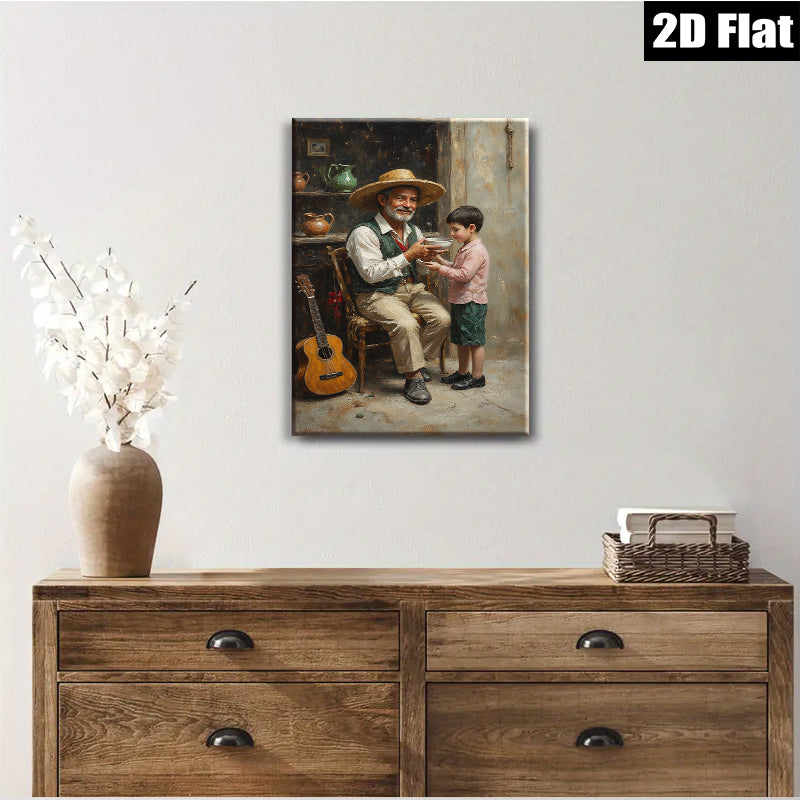 2D flat 1pc Loving Grandfather Shares Warm Meal Rustic Farmhouse Wall Art for Living Room Bedroom Decor Gallery Wrapped Canvas Prints Modern Home Decorations