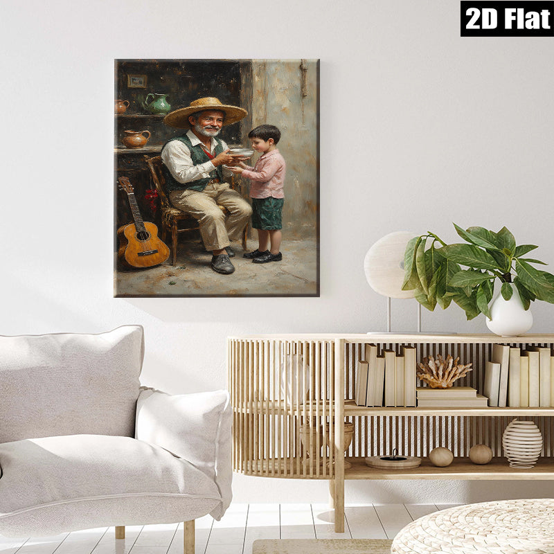 2D flat 1pc Loving Grandfather Shares Warm Meal Rustic Farmhouse Wall Art for Living Room Bedroom Decor Gallery Wrapped Canvas Prints Modern Home Decorations