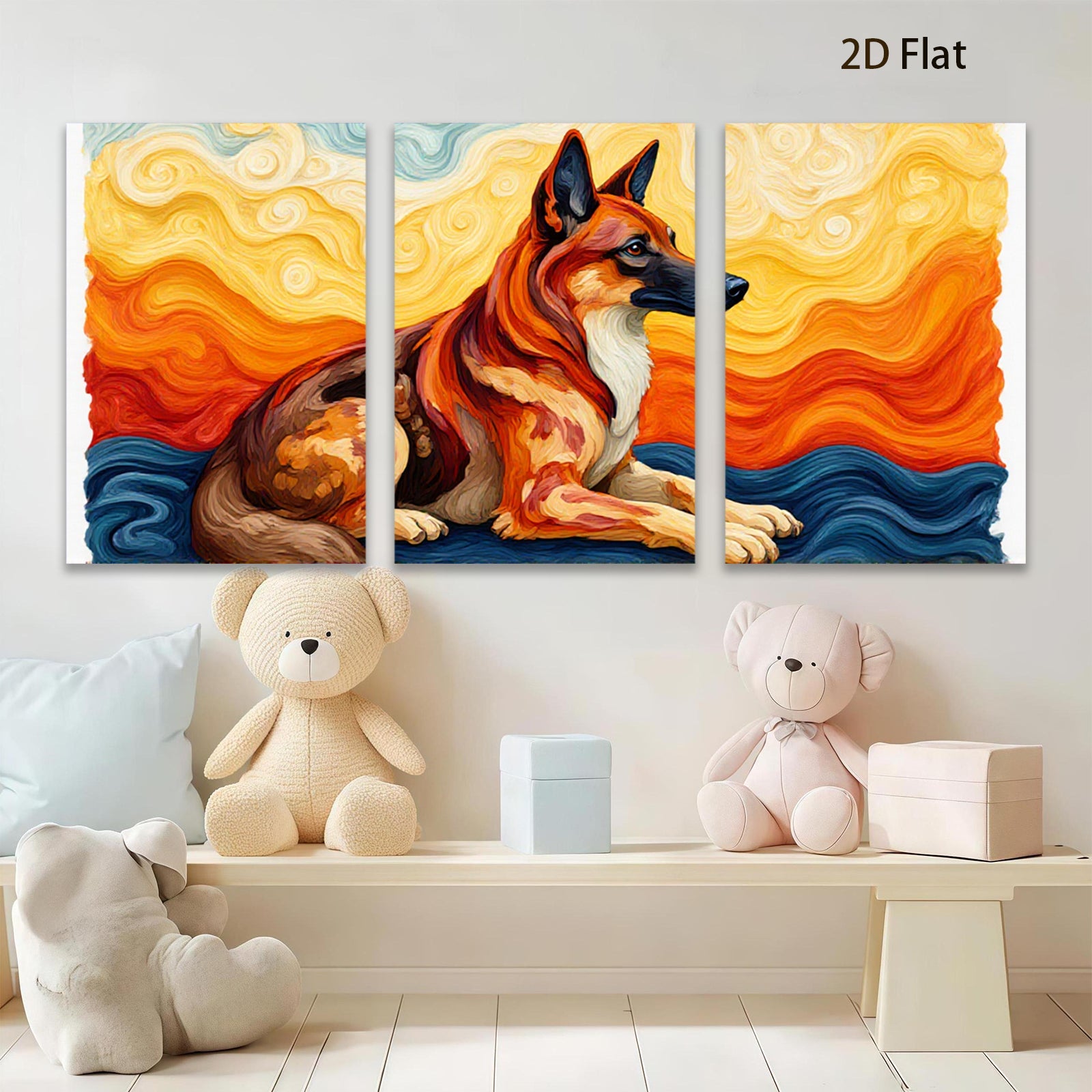 2D flat 1pc Loyal German Shepherd Dog Portrait Wall Art Living Room Bedroom Decor Farmhouse Style Canvas Prints Modern Artwork Home Decorations