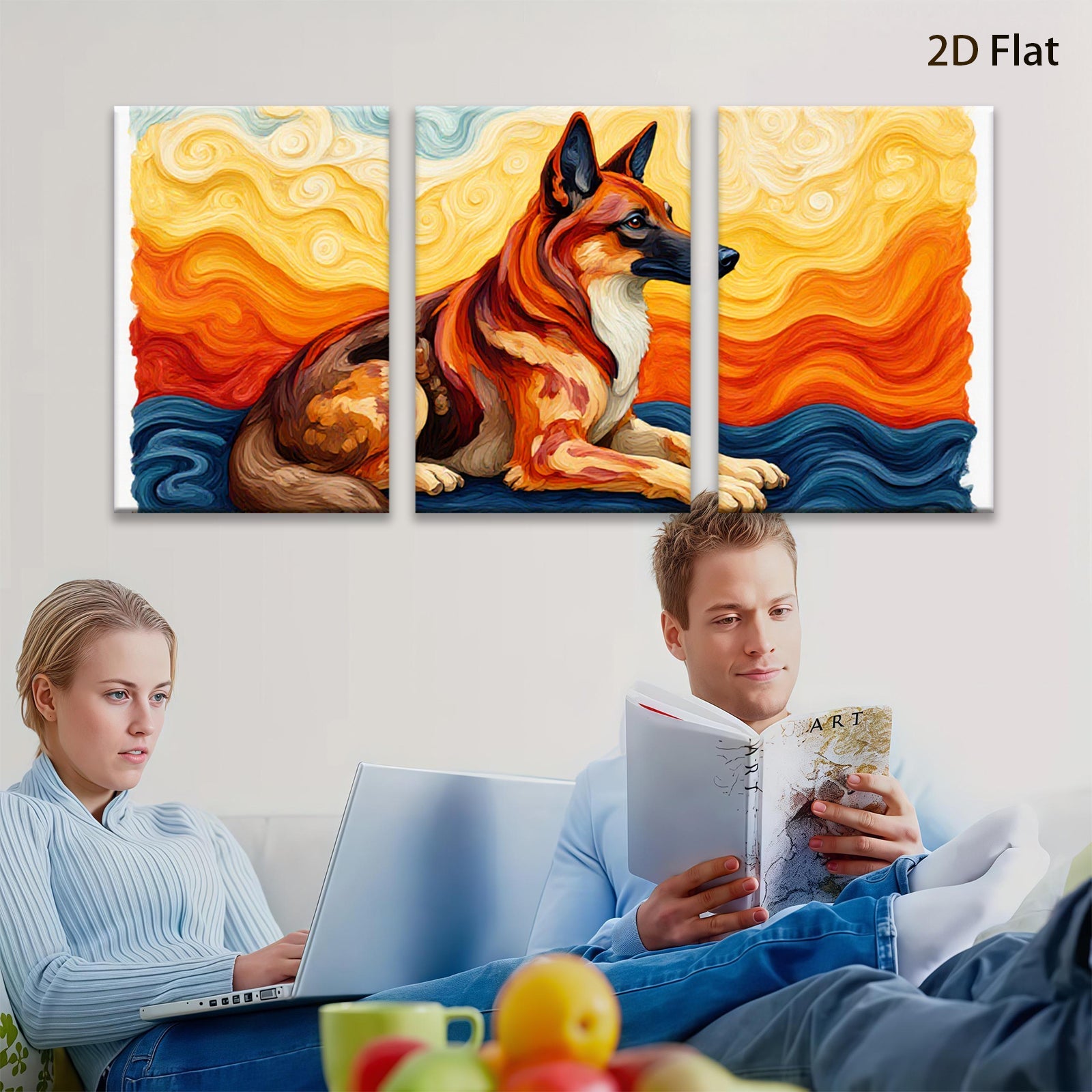 2D flat 1pc Loyal German Shepherd Dog Portrait Wall Art Living Room Bedroom Decor Farmhouse Style Canvas Prints Modern Artwork Home Decorations