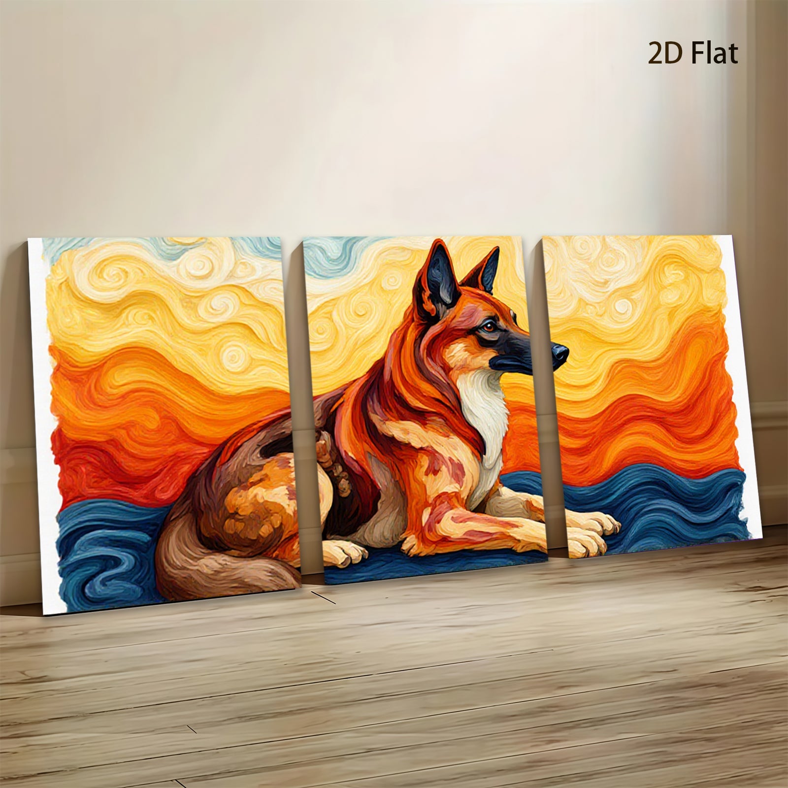 2D flat 1pc Loyal German Shepherd Dog Portrait Wall Art Living Room Bedroom Decor Farmhouse Style Canvas Prints Modern Artwork Home Decorations