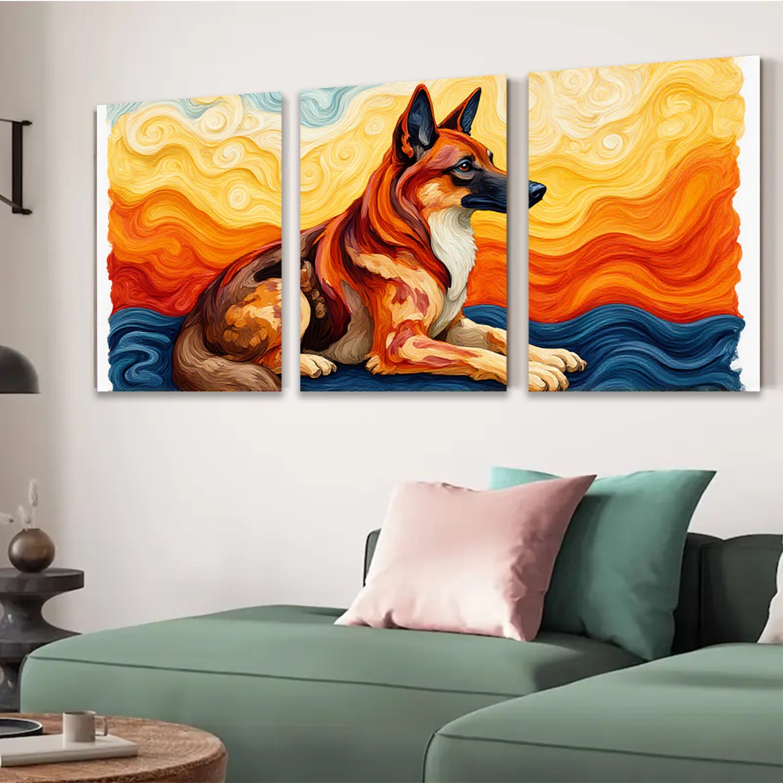 2D flat 1pc Loyal German Shepherd Dog Portrait Wall Art Living Room Bedroom Decor Farmhouse Style Canvas Prints Modern Artwork Home Decorations