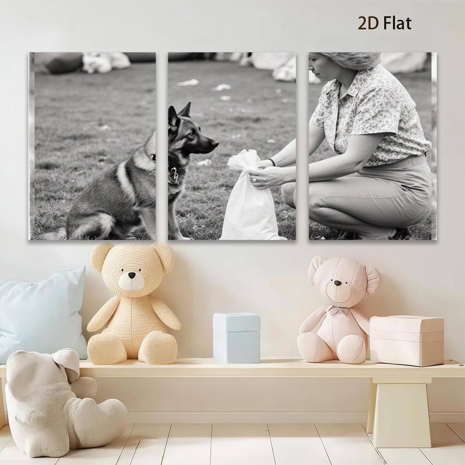 2D flat 1pc Loyal companion patiently waits near owner during outdoor playtime farmhouse wall art living room bedroom decor modern minimalist canvas prints