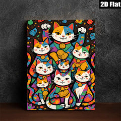 2D flat 1pc Lucky Cats Wealth Prosperity Wall Art Decor for Living Room Bedroom Office Gallery Wrapped Canvas Prints Modern Farmhouse Style
