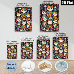 2D flat 1pc Lucky Cats Wealth Prosperity Wall Art Decor for Living Room Bedroom Office Gallery Wrapped Canvas Prints Modern Farmhouse Style