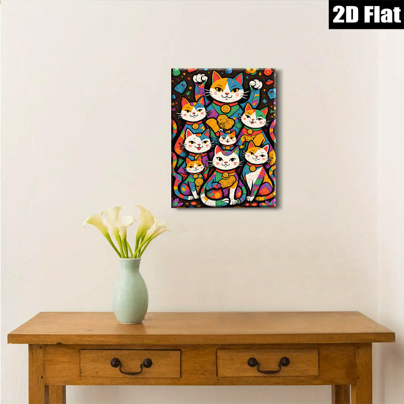 2D flat 1pc Lucky Cats Wealth Prosperity Wall Art Decor for Living Room Bedroom Office Gallery Wrapped Canvas Prints Modern Farmhouse Style