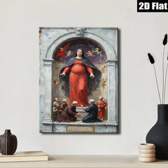 2D flat 1pc Madonna Enthroned with Adoring Figures Religious Wall Art Decor Living Room Bedroom Gallery Wrapped Canvas Print Modern Farmhouse Style