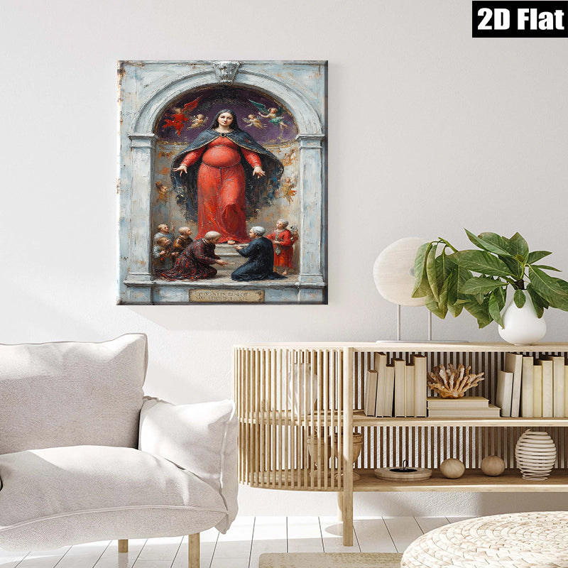 2D flat 1pc Madonna Enthroned with Adoring Figures Religious Wall Art Decor Living Room Bedroom Gallery Wrapped Canvas Print Modern Farmhouse Style