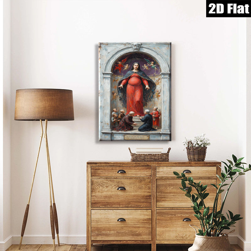 2D flat 1pc Madonna Enthroned with Adoring Figures Religious Wall Art Decor Living Room Bedroom Gallery Wrapped Canvas Print Modern Farmhouse Style