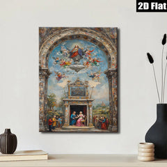 2D flat 1pc Madonna Enthroned with Angels Baroque Style Wall Art for Living Room Bedroom Gallery Wrapped Canvas Print Home Decor Modern Farmhouse Rustic Chic