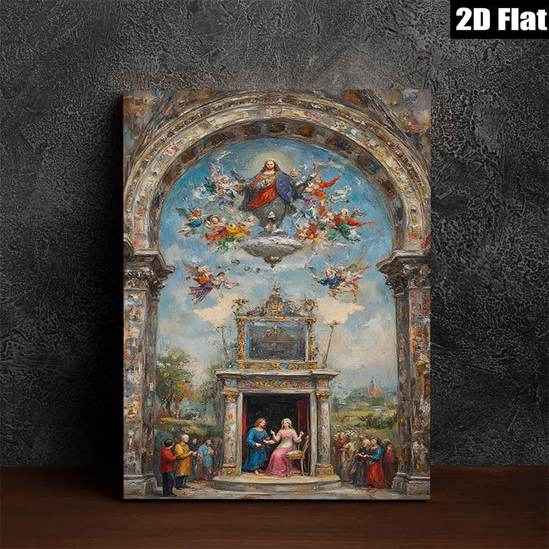 2D flat 1pc Madonna Enthroned with Angels Baroque Style Wall Art for Living Room Bedroom Gallery Wrapped Canvas Print Home Decor Modern Farmhouse Rustic Chic