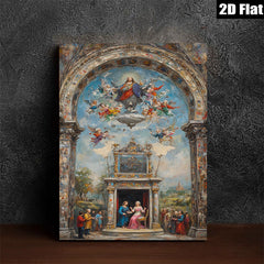2D flat 1pc Madonna Enthroned with Angels Baroque Style Wall Art for Living Room Bedroom Gallery Wrapped Canvas Print Home Decor Modern Farmhouse Rustic Chic