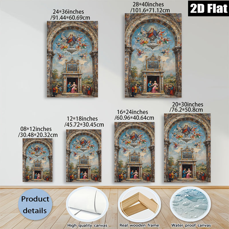 2D flat 1pc Madonna Enthroned with Angels Baroque Style Wall Art for Living Room Bedroom Gallery Wrapped Canvas Print Home Decor Modern Farmhouse Rustic Chic