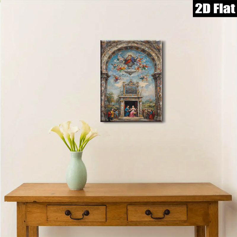 2D flat 1pc Madonna Enthroned with Angels Baroque Style Wall Art for Living Room Bedroom Gallery Wrapped Canvas Print Home Decor Modern Farmhouse Rustic Chic