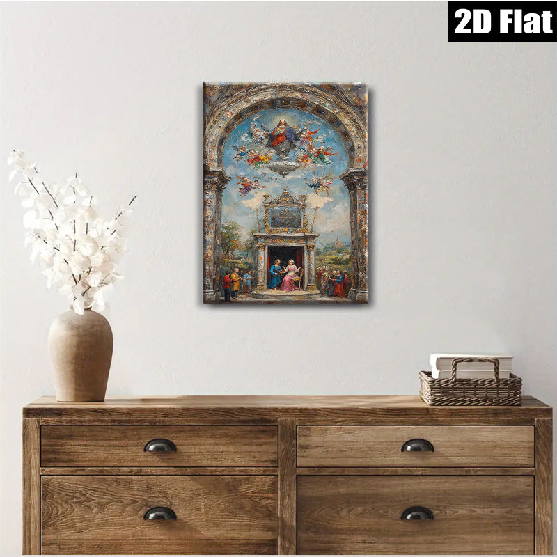 2D flat 1pc Madonna Enthroned with Angels Baroque Style Wall Art for Living Room Bedroom Gallery Wrapped Canvas Print Home Decor Modern Farmhouse Rustic Chic