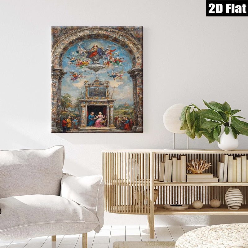 2D flat 1pc Madonna Enthroned with Angels Baroque Style Wall Art for Living Room Bedroom Gallery Wrapped Canvas Print Home Decor Modern Farmhouse Rustic Chic