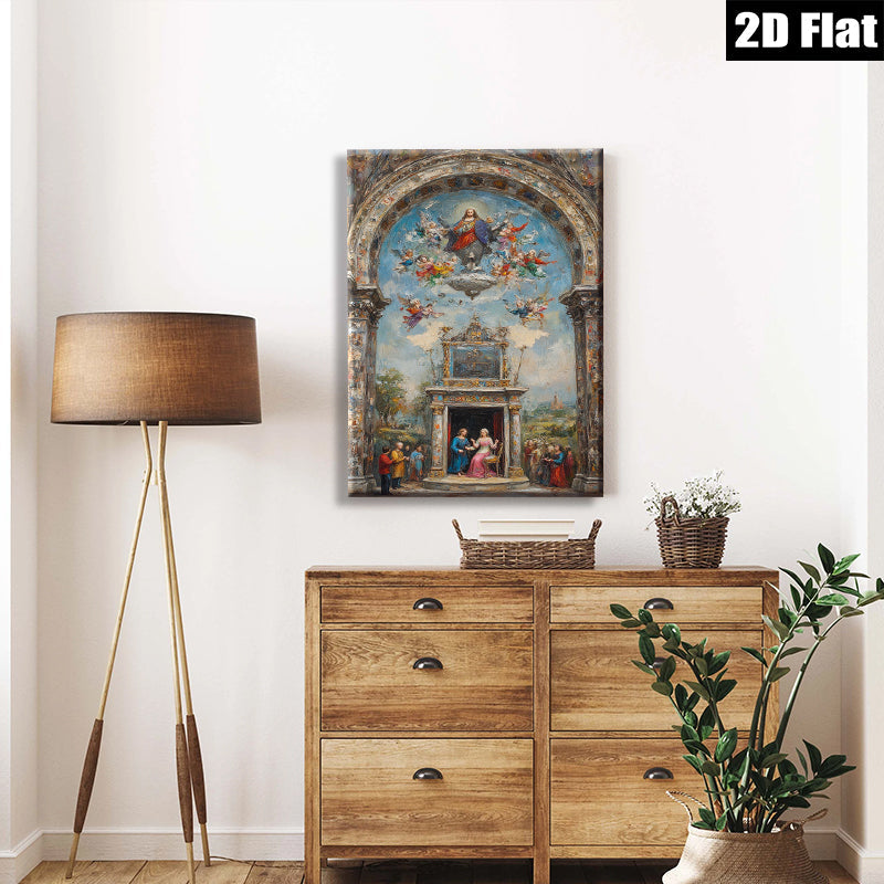 2D flat 1pc Madonna Enthroned with Angels Baroque Style Wall Art for Living Room Bedroom Gallery Wrapped Canvas Print Home Decor Modern Farmhouse Rustic Chic
