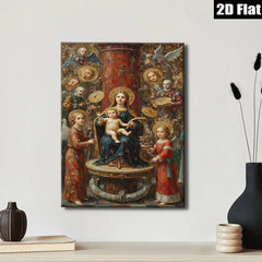 2D flat 1pc Madonna Enthroned with Angels Renaissance Style Wall Art Bedroom Living Room Decor Gallery Wrapped Canvas Print Home Office Artwork Farmhouse Style