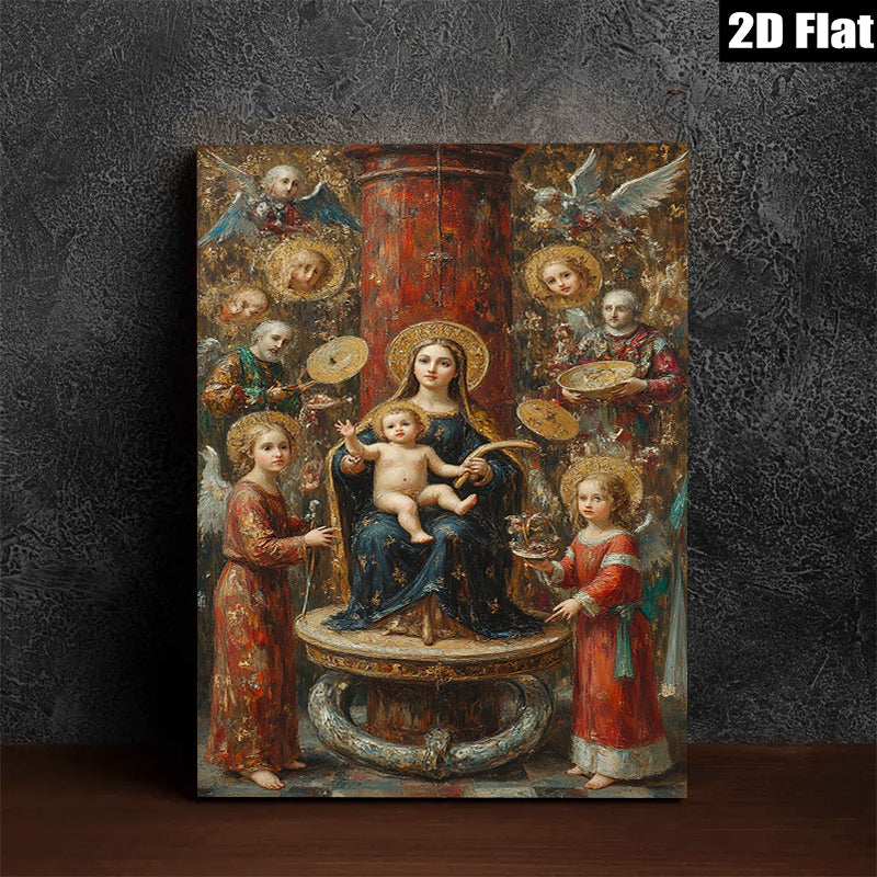 2D flat 1pc Madonna Enthroned with Angels Renaissance Style Wall Art Bedroom Living Room Decor Gallery Wrapped Canvas Print Home Office Artwork Farmhouse Style