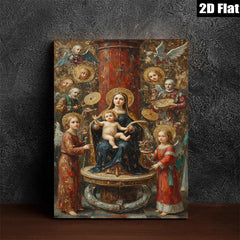2D flat 1pc Madonna Enthroned with Angels Renaissance Style Wall Art Bedroom Living Room Decor Gallery Wrapped Canvas Print Home Office Artwork Farmhouse Style