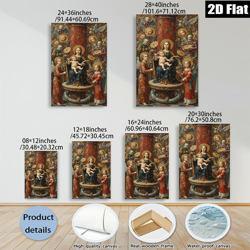 2D flat 1pc Madonna Enthroned with Angels Renaissance Style Wall Art Bedroom Living Room Decor Gallery Wrapped Canvas Print Home Office Artwork Farmhouse Style